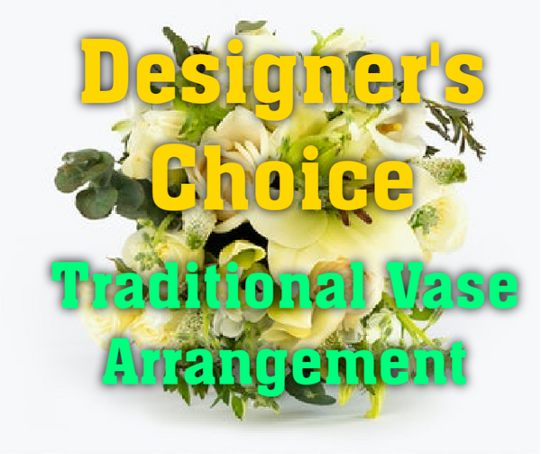 All White Designer's Choice - Traditional Clear Glass Vase Arrangement