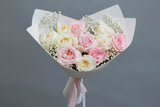 A Dozen Pink and White O'Hara Roses Bouquet