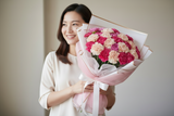 Luxury hand-tied wrapped bouquet for Mother's Day annual flower subscription by LeLe Floral.
