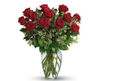 Premium Two Dozen Long Stem Fragrant Red Roses in Clear Vase