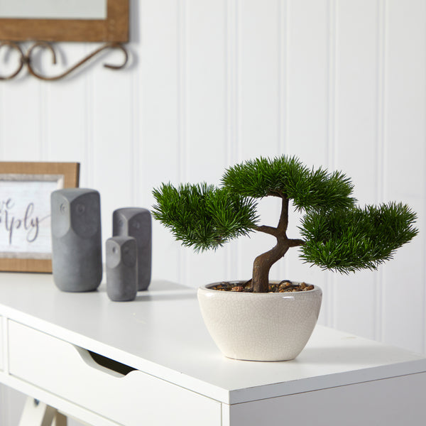 10” Cedar Bonsai Artificial Tree In Decorative Planter