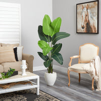 5.5’ Travelers Palm Artificial Tree in White Planter