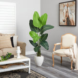 5.5’ Travelers Palm Artificial Tree in White Planter