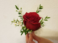 Red Rose Boutonniere with White Ribbon