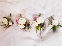 4 Boho White Roses Boutonnieres