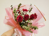 Half of Dozen Red Roses with Baby’s Breath and Greenery Bouquet