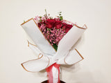 Dozen Stem Fragrant Red Roses with Pink Baby’s Breath and Greenery Bouquet