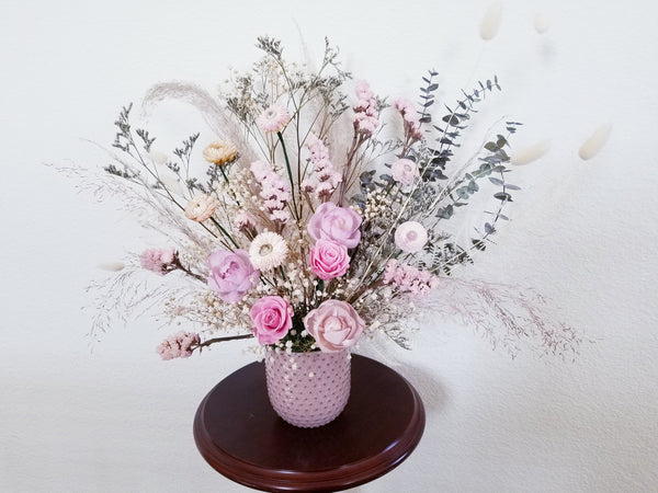 Blush, Pink & Cream Mixed Preserved/Dried Flowers Arrangement