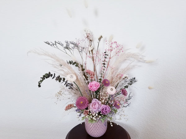 Pink & Mauve Mixed Preserved/Dried Flowers Arrangements