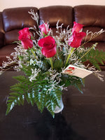 Half Dozen Roses Arrangement In Clear Vase