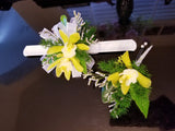 Green/Yellow Cymbidium Orchid Wrist Corsage and Boutonniere