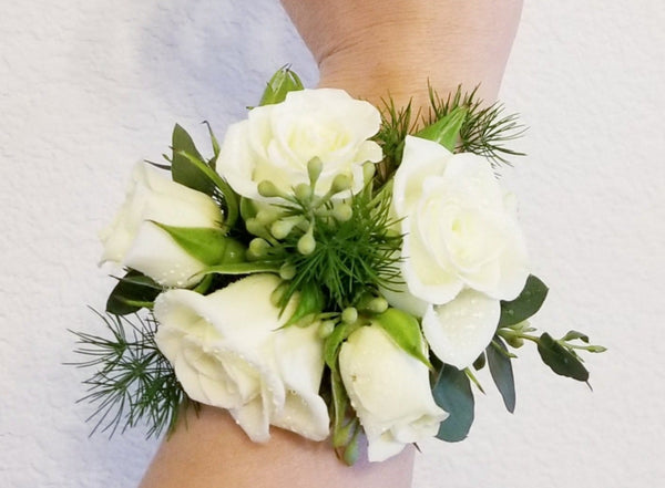 White Spray Roses Gold Cuff Bracelet Corsage