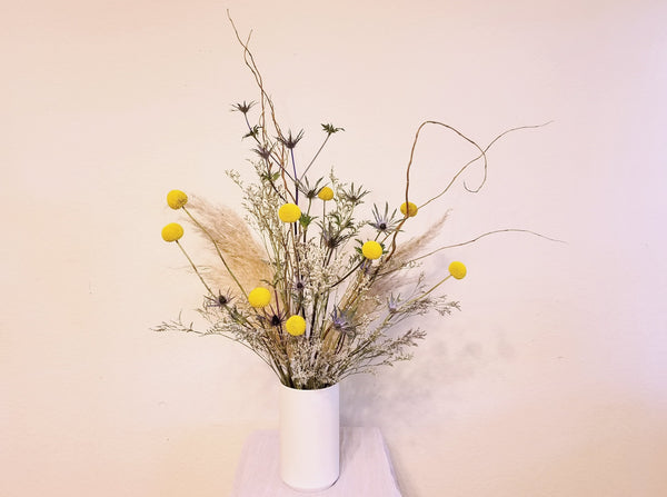 Cheerful Yellow & Blue Arrangement (Dried Flowers)
