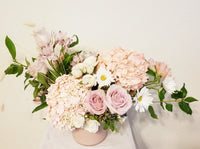 Angelynn is arrangement designed with gorgeous Hydrangeas, fragrant Roses, Alstroemerias, Daisy and a mix of beautiful textures.  Perfect for Thanks you, Birthday, Anniversary, and just because deliveries.