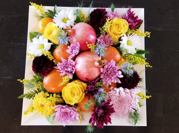 Seasonal Flowers and Fruit Arrangement