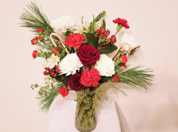 Winter Fresh Cut Mixed Floral Arrangement in Clear Vase