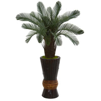 3.5’ Cycas Artificial Tree In Bamboo Planter UV Resistant (Indoor/Outdoor)