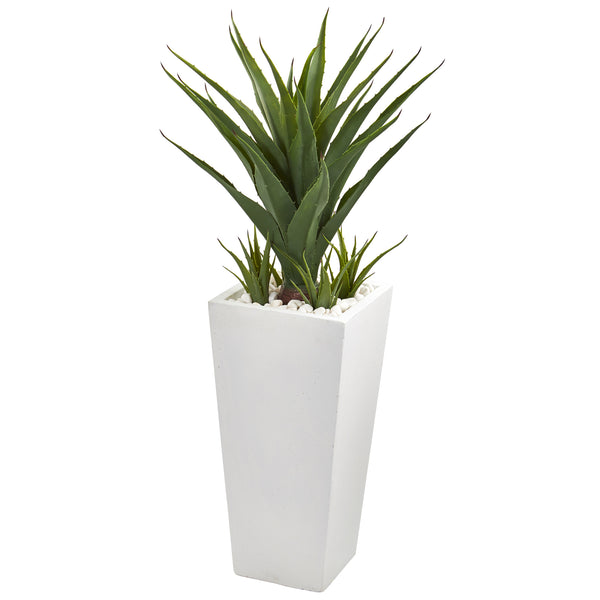 40” Spiky Agave Artificial Plant In White Planter