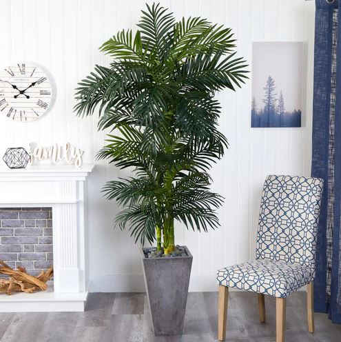 7’ Golden Cane Artificial Palm Tree In Cement Planter