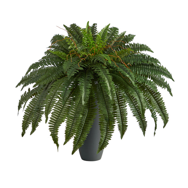 2.5’ Boston Fern Artificial Plant In Gray Planter