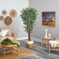 70” Variegated Ficus Tree In Handmade Jute And Cotton Planter UV Resistant (Indoor/Outdoor)